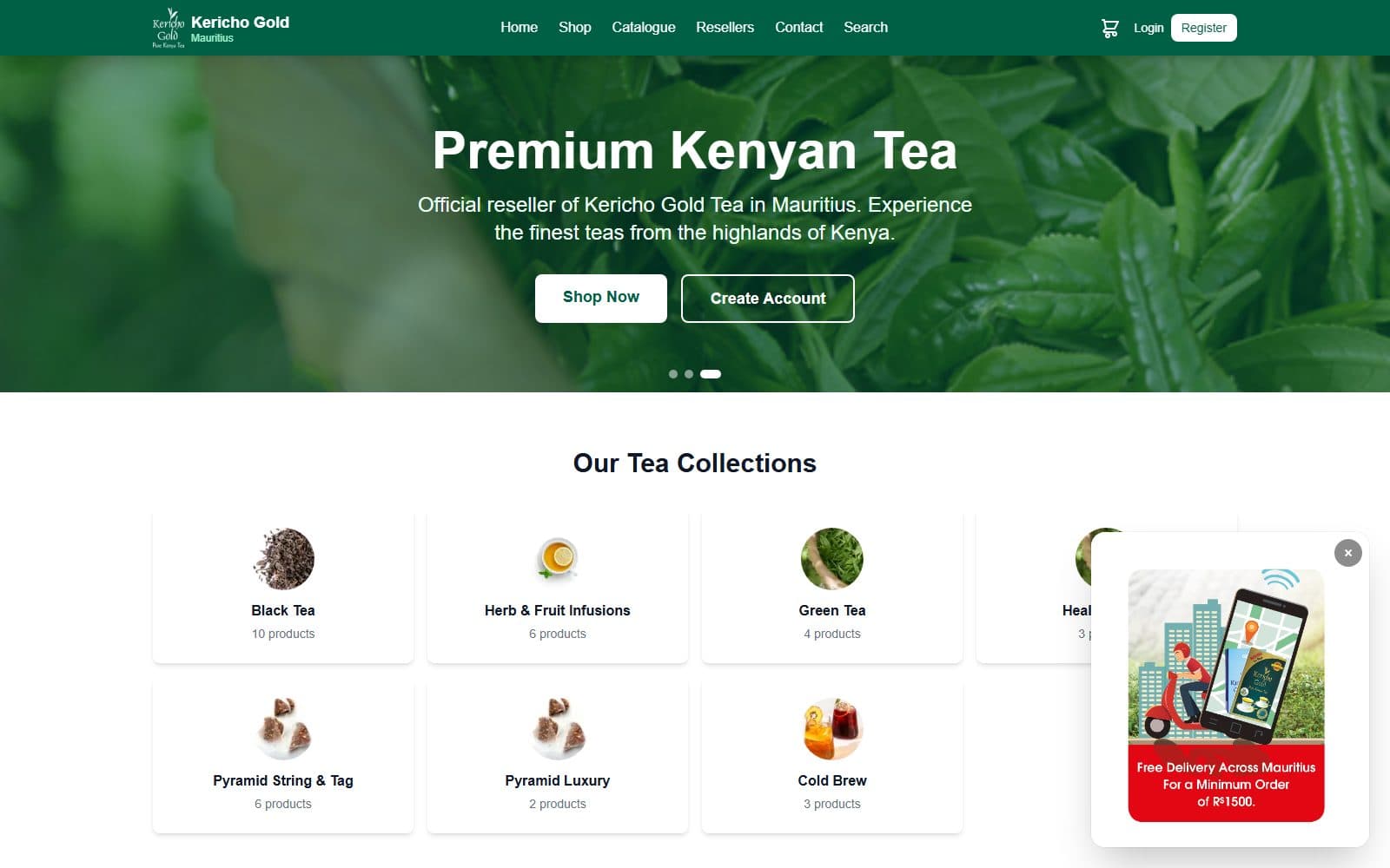 Kericho Gold Mauritius — screenshot of the live site